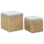 vidaXL Set taburete 2 buc., iarbă de mare, gri vidaXL Set taburete 2 buc., iarbă de mare, gri