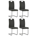 vidaXL Scaune de bucătărie cantilever, 4 buc., gri, piele ecologică