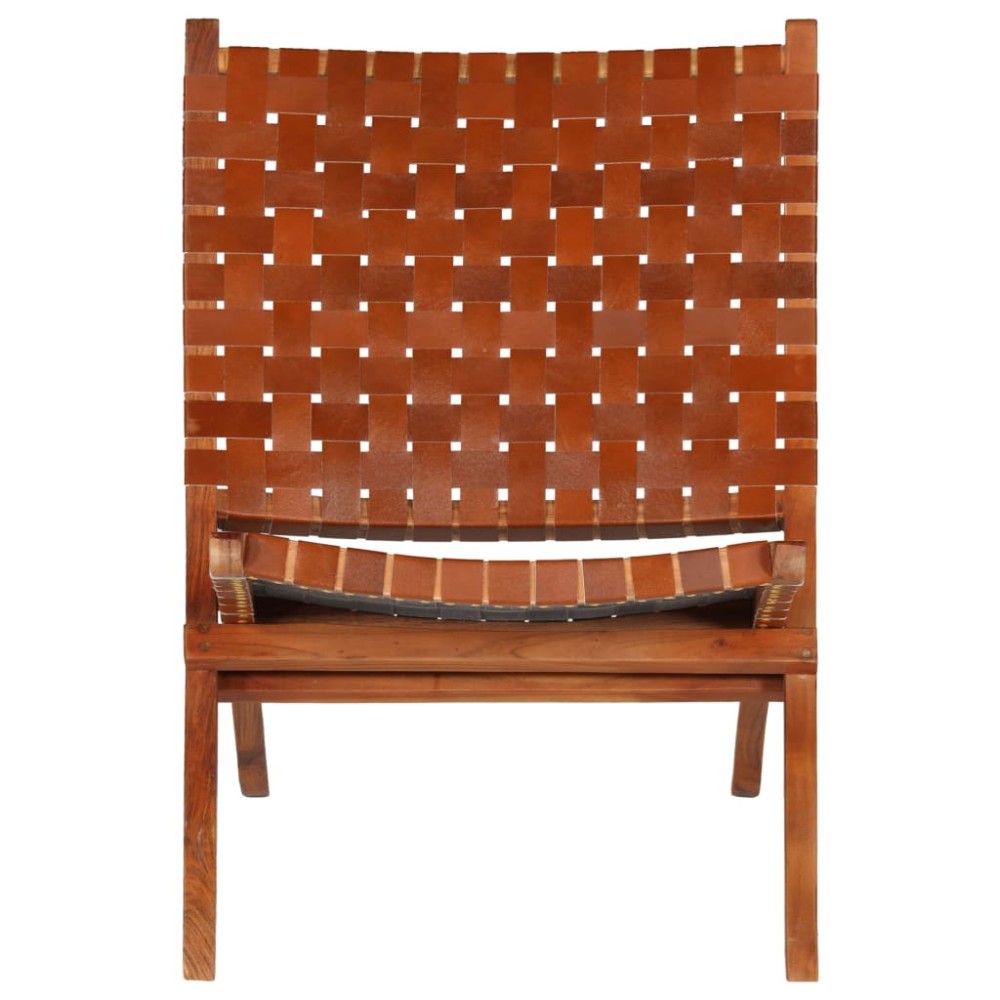 vidaXL Scaun pliant împletit, maro, piele naturală