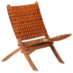 vidaXL Scaun pliant împletit, maro, piele naturală vidaXL Scaun pliant împletit, maro, piele naturală