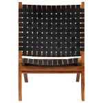 vidaXL Scaun pliant împletit, negru, piele naturală