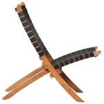 vidaXL Scaun pliant împletit, negru, piele naturală