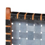 vidaXL Scaun pliant împletit, negru, piele naturală