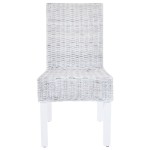 vidaXL Scaune bucătărie, 2 buc., maro deschis, ratan Kubu & lemn mahon