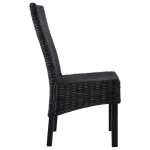 vidaXL Scaune de bucătărie, 2 buc., negru, ratan Kubu și lemn de mahon