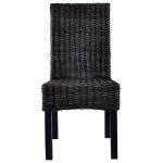 vidaXL Scaune de bucătărie, 2 buc., negru, ratan Kubu și lemn de mahon