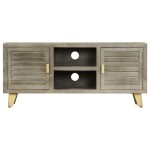 vidaXL Comodă TV, gri, 110x30x48 cm, lemn masiv mango & alamă vidaXL Comodă TV, gri, 110x30x48 cm, lemn masiv mango & alamă