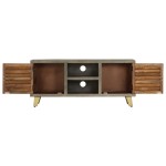 vidaXL Comodă TV, gri, 110x30x48 cm, lemn masiv mango & alamă vidaXL Comodă TV, gri, 110x30x48 cm, lemn masiv mango & alamă