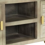 vidaXL Comodă TV, gri, 110x30x48 cm, lemn masiv mango & alamă vidaXL Comodă TV, gri, 110x30x48 cm, lemn masiv mango & alamă