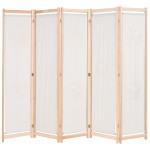 vidaXL Paravan cameră, 5 panouri, crem, 200x170x4 cm, material textil vidaXL Paravan cameră, 5 panouri, crem, 200x170x4 cm, material textil