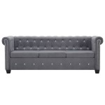 vidaXL Canapea Chesterfield cu 3 locuri, catifea, 199x75x72 cm, gri vidaXL Canapea Chesterfield cu 3 locuri, catifea, 199x75x72 cm, gri
