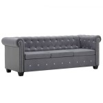 vidaXL Canapea Chesterfield cu 3 locuri, catifea, 199x75x72 cm, gri vidaXL Canapea Chesterfield cu 3 locuri, catifea, 199x75x72 cm, gri