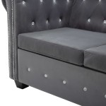 vidaXL Canapea Chesterfield cu 3 locuri, catifea, 199x75x72 cm, gri vidaXL Canapea Chesterfield cu 3 locuri, catifea, 199x75x72 cm, gri