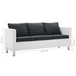 vidaXL, Canapea cu 3 locuri, piele ecologică, alb și gri închis
