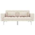 vidaXL Canapea extensibilă, crem, material textil vidaXL Canapea extensibilă, crem, material textil
