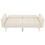 vidaXL Canapea extensibilă, crem, material textil vidaXL Canapea extensibilă, crem, material textil