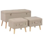 vidaXL Taburete cu depozitare, 3 buc., bej, material textil vidaXL Taburete cu depozitare, 3 buc., bej, material textil