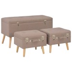 vidaXL Taburete cu depozitare, 3 buc., maro, material textil vidaXL Taburete cu depozitare, 3 buc., maro, material textil