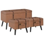 vidaXL Taburete cu depozitare, 3 buc., maro, piele ecologică vidaXL Taburete cu depozitare, 3 buc., maro, piele ecologică