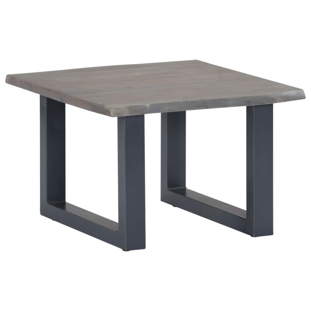 vidaXL Masă cafea, muchii naturale gri, 60x60x40 cm, lemn masiv acacia