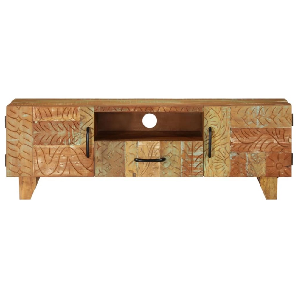 vidaXL Comodă TV sculptată manual, 120x30x40 cm, lemn masiv reciclat
