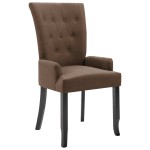vidaXL Scaun de bucătărie cu brațe, maro, material textil vidaXL Scaun de bucătărie cu brațe, maro, material textil