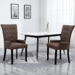 vidaXL Scaun de bucătărie cu brațe, maro, material textil vidaXL Scaun de bucătărie cu brațe, maro, material textil