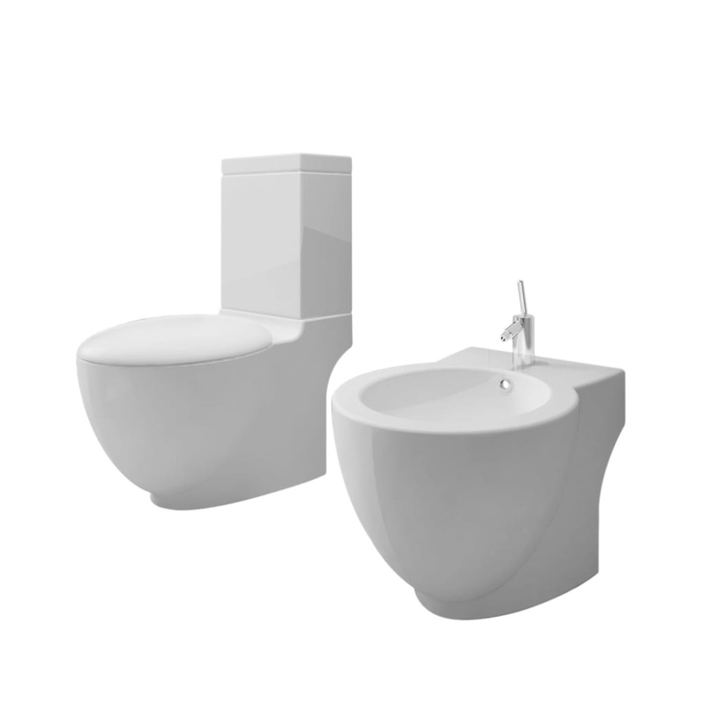 vidaXL Set de toaletă & bideu, alb, ceramică
