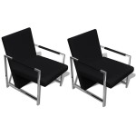 vidaXL Fotolii, 2 buc., cadru cromat, negru, piele ecologică vidaXL Fotolii, 2 buc., cadru cromat, negru, piele ecologică