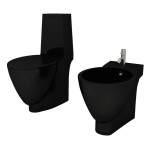 Set Toaletă și Bideu Ceramică Negru Set Toaletă și Bideu Ceramică Negru