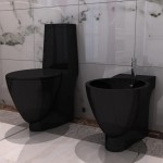 Set Toaletă și Bideu Ceramică Negru Set Toaletă și Bideu Ceramică Negru