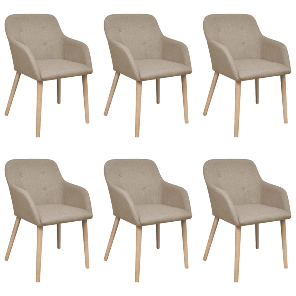 vidaXL Scaune de bucătărie, 6 buc, bej, textil & lemn masiv de stejar