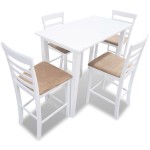 vidaXL Set mobilier de bar din lemn, masă și 4 scaune, alb vidaXL Set mobilier de bar din lemn, masă și 4 scaune, alb