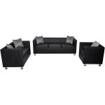 vidaXL Set canapele 3 și 2 locuri și fotoliu, negru, piele artificială vidaXL Set canapele 3 și 2 locuri și fotoliu, negru, piele artificială