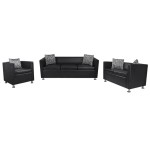 vidaXL Set canapele 3 și 2 locuri și fotoliu, negru, piele artificială vidaXL Set canapele 3 și 2 locuri și fotoliu, negru, piele artificială
