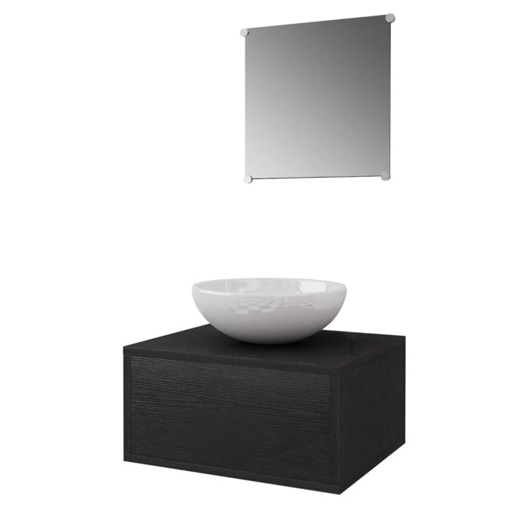 vidaXL Set mobilier baie format din 3 piese cu chiuvetă inclusă, Negru