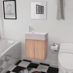 vidaXL Set mobilier baie format din 3 piese cu chiuvetă inclusă, Bej vidaXL Set mobilier baie format din 3 piese cu chiuvetă inclusă, Bej