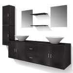 vidaXL Set mobilier baie format din 9 piese cu chiuvete incluse, Negru vidaXL Set mobilier baie format din 9 piese cu chiuvete incluse, Negru