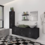 vidaXL Set mobilier baie format din 9 piese cu chiuvete incluse, Negru vidaXL Set mobilier baie format din 9 piese cu chiuvete incluse, Negru