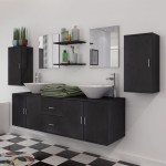vidaXL Set mobilier baie format din 9 piese cu chiuvete incluse, Negru vidaXL Set mobilier baie format din 9 piese cu chiuvete incluse, Negru