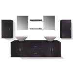vidaXL Set mobilier baie format din 9 piese cu chiuvete incluse, Negru vidaXL Set mobilier baie format din 9 piese cu chiuvete incluse, Negru