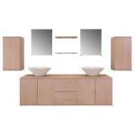 vidaXL Set mobilier baie format din 9 piese cu chiuvete incluse, Bej vidaXL Set mobilier baie format din 9 piese cu chiuvete incluse, Bej