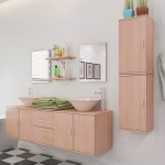 vidaXL Set mobilier baie format din 9 piese cu chiuvete incluse, Bej vidaXL Set mobilier baie format din 9 piese cu chiuvete incluse, Bej