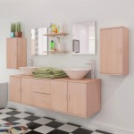 vidaXL Set mobilier baie format din 9 piese cu chiuvete incluse, Bej vidaXL Set mobilier baie format din 9 piese cu chiuvete incluse, Bej