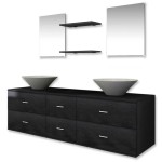 vidaXL Set de mobilier de baie cu 7 piese și chiuvete incluse, negru vidaXL Set de mobilier de baie cu 7 piese și chiuvete incluse, negru