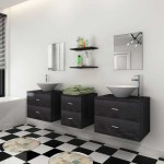 vidaXL Set de mobilier de baie cu 7 piese și chiuvete incluse, negru vidaXL Set de mobilier de baie cu 7 piese și chiuvete incluse, negru