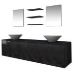 vidaXL Set mobilier baie format din 8 piese cu chiuvete incluse, Negru vidaXL Set mobilier baie format din 8 piese cu chiuvete incluse, Negru