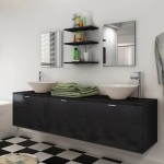 vidaXL Set mobilier baie format din 8 piese cu chiuvete incluse, Negru vidaXL Set mobilier baie format din 8 piese cu chiuvete incluse, Negru