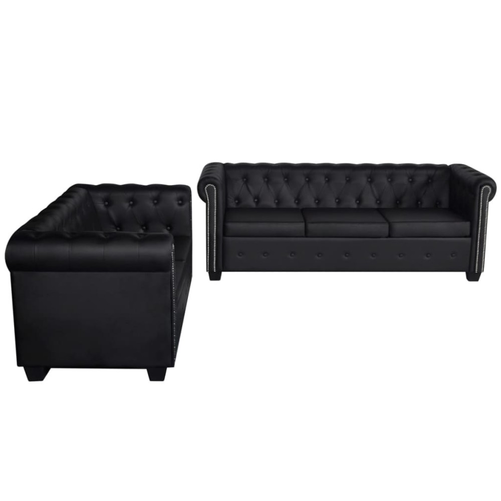 vidaXL Canapea Chesterfield cu 2 și 3 locuri, piele artificială, negru