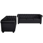 vidaXL Canapea Chesterfield cu 2 și 3 locuri, piele artificială, negru vidaXL Canapea Chesterfield cu 2 și 3 locuri, piele artificială, negru